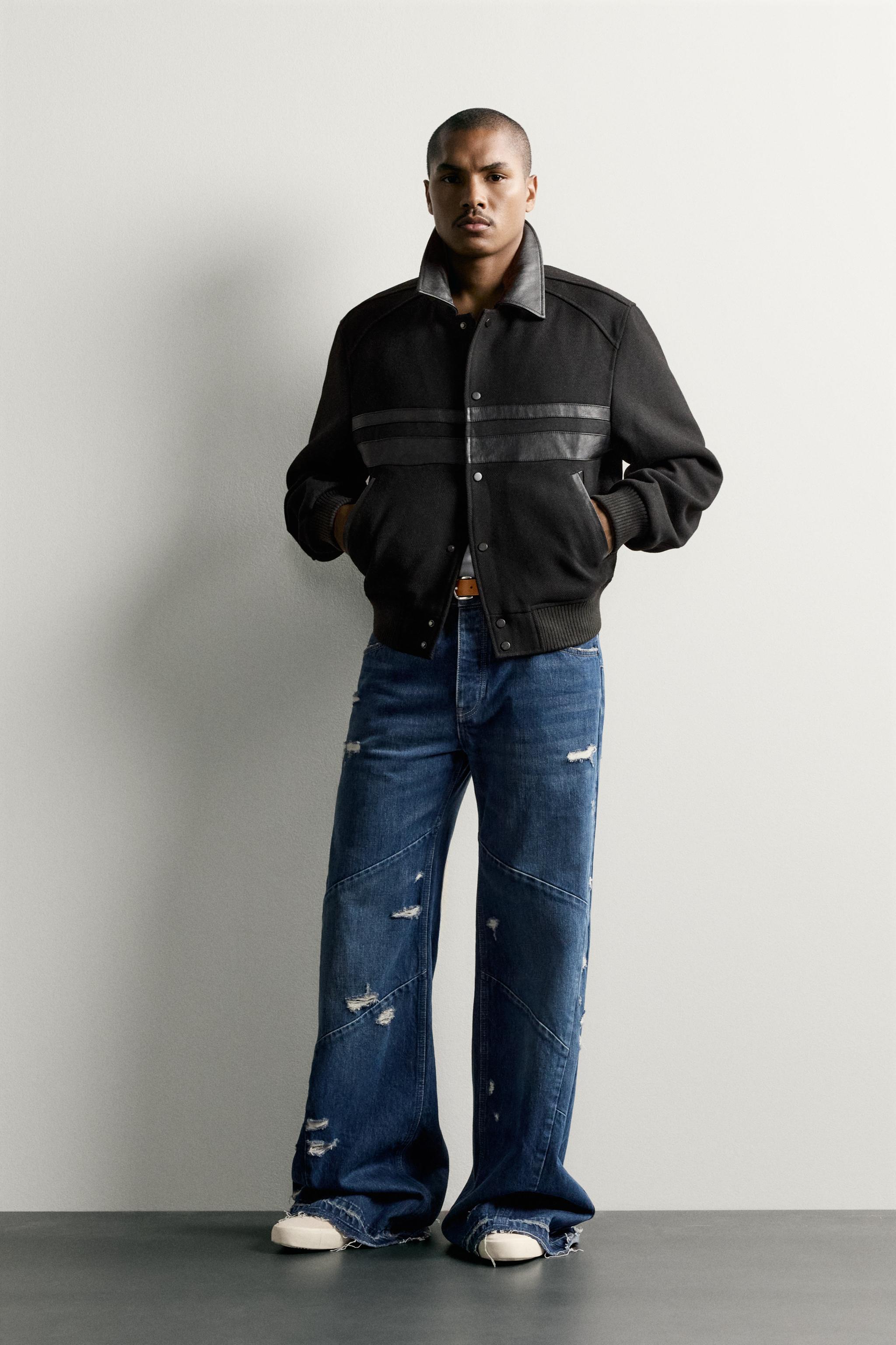 CONTRAST FAUX LEATHER CROPPED JACKET